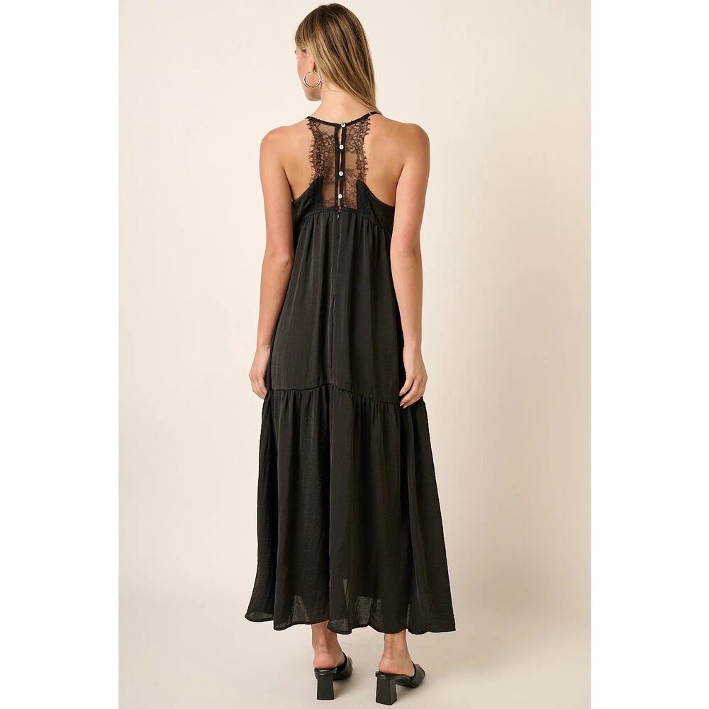 NEW Lovestitch Black Lace Spaghetti Strap Tiered Maxi Dress Size Small‎ - Picture 2 of 9